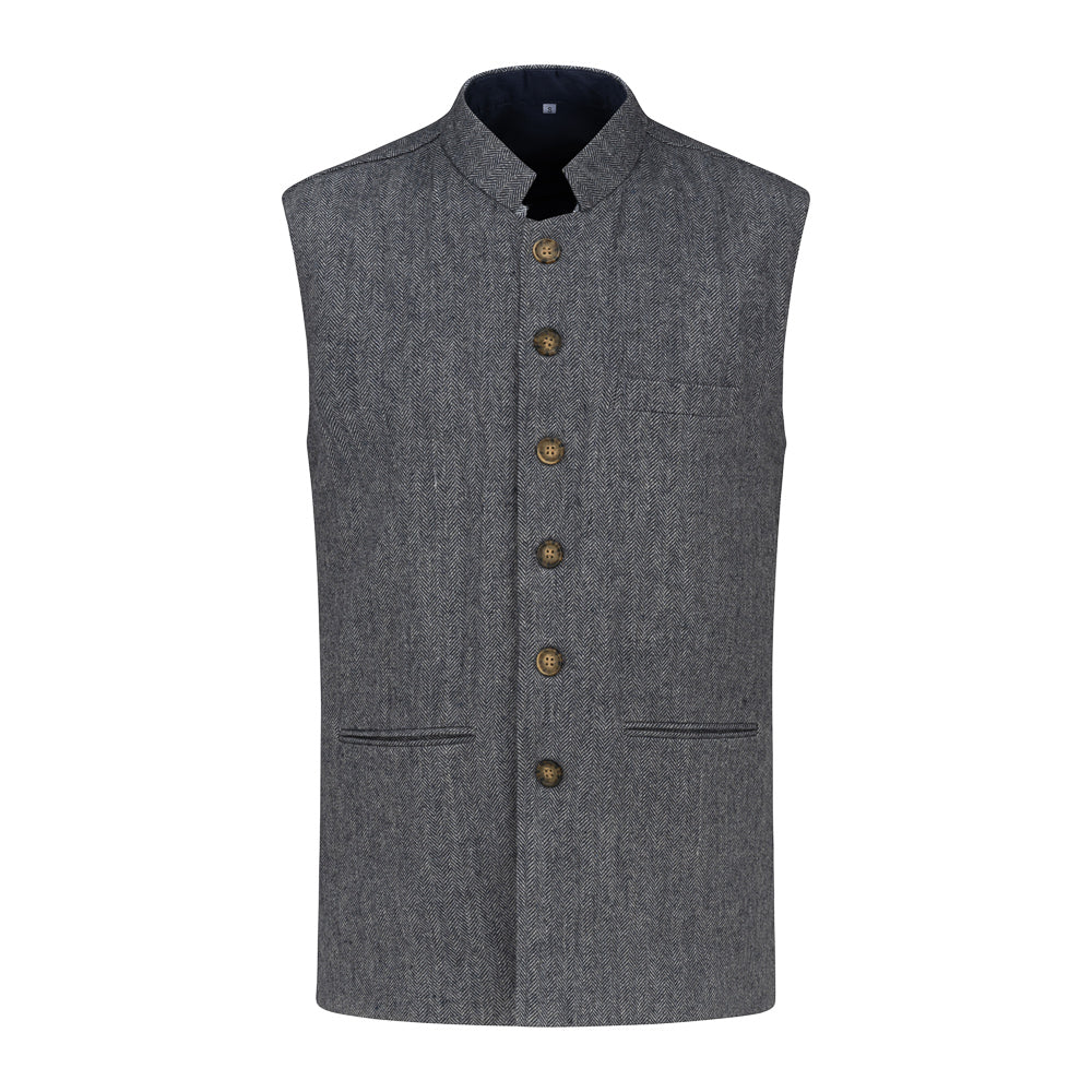 The Blue Gray - Herringbone Tweed Nehru Gilet