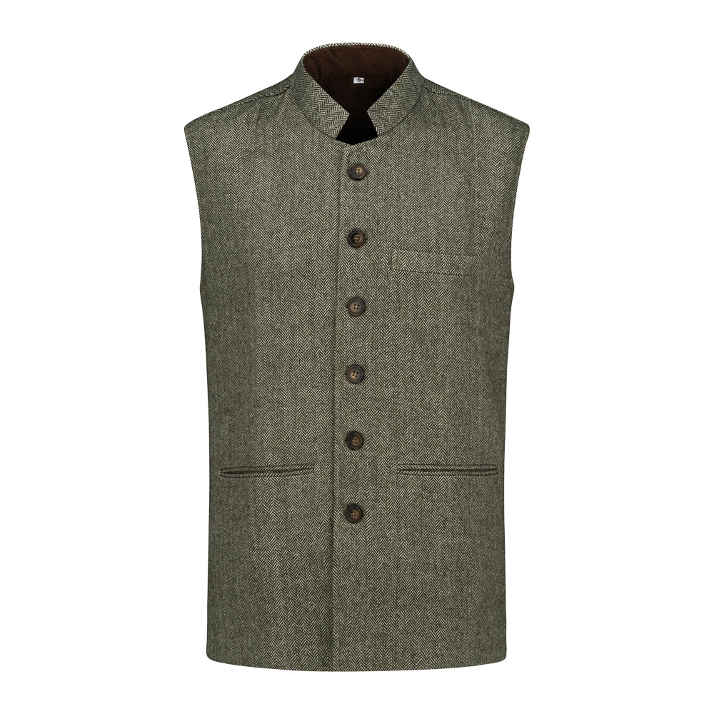 The Shooting Green - Herringbone Tweed Nehru Gilet