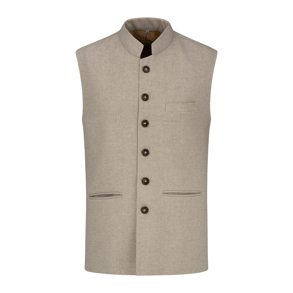 The Brilliant Beige - Herringbone Tweed Nehru Gilet