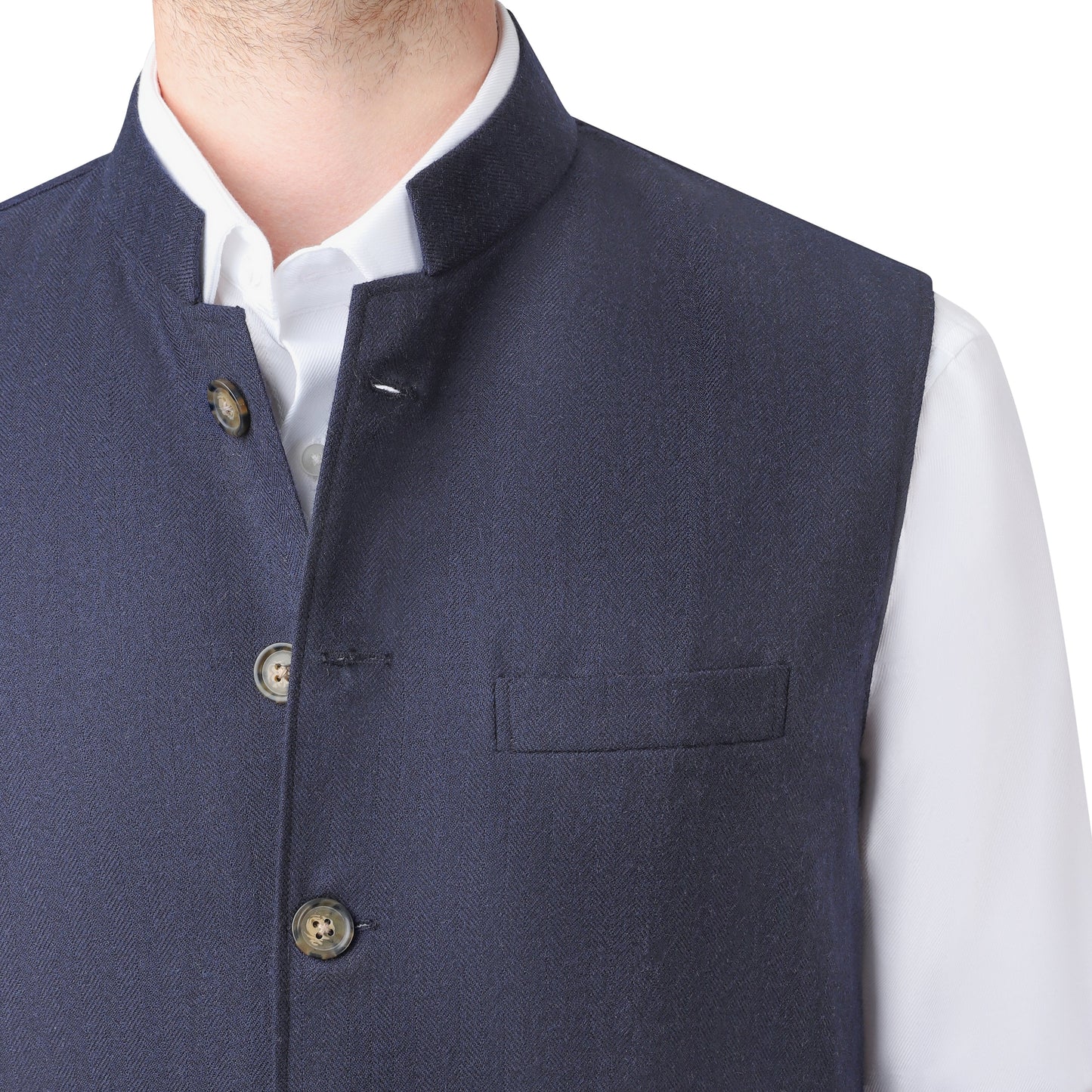 The Navy - Herringbone Nehru Gilet
