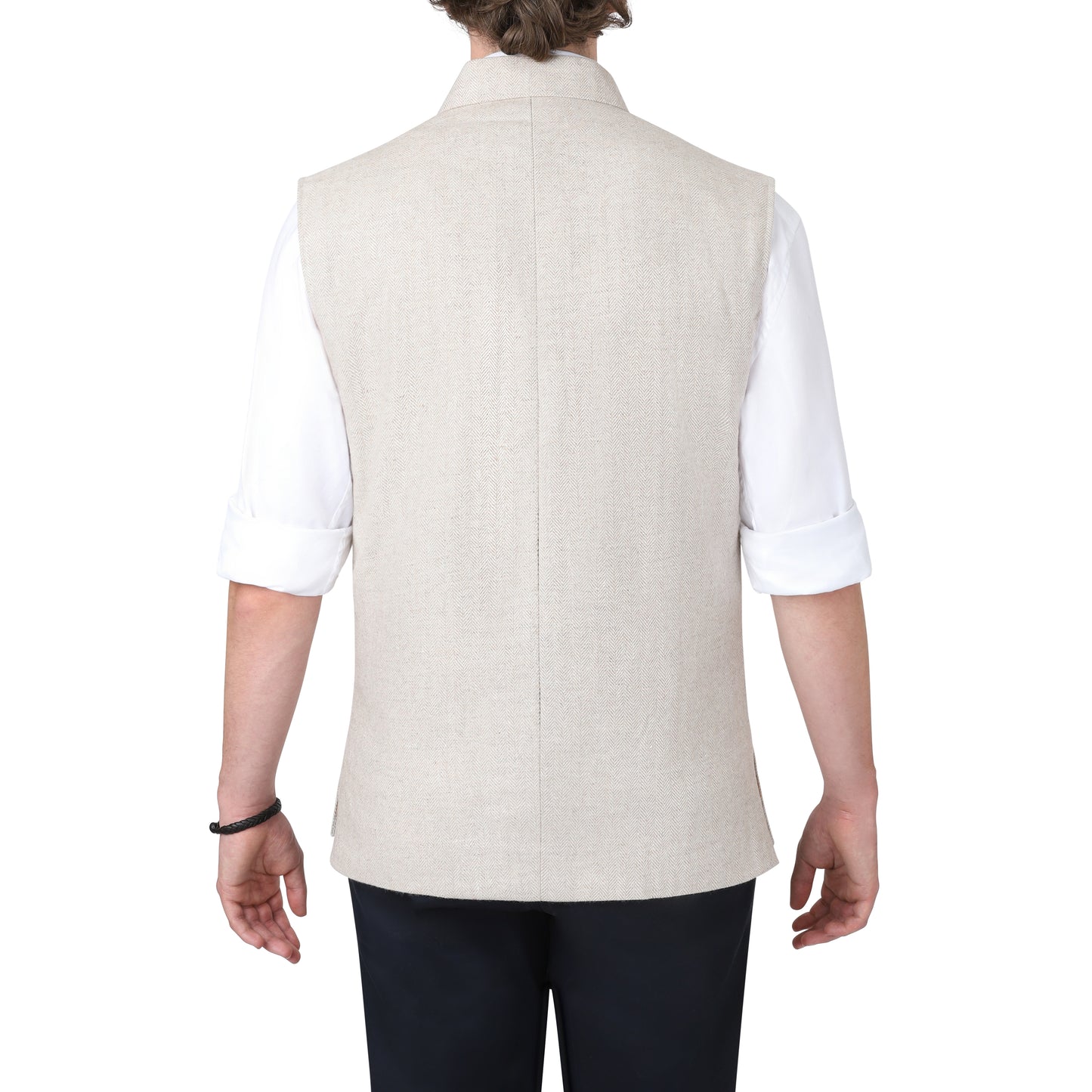 The Brilliant Beige - Herringbone Tweed Nehru Gilet
