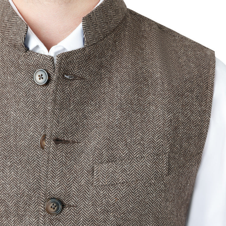 The Autumnal Brown - Herringbone Tweed Nehru Gilet