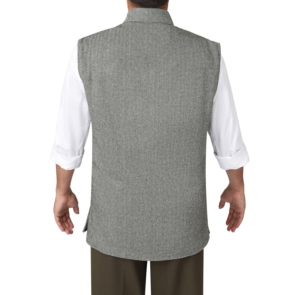 The Shooting Green - Herringbone Tweed Nehru Gilet