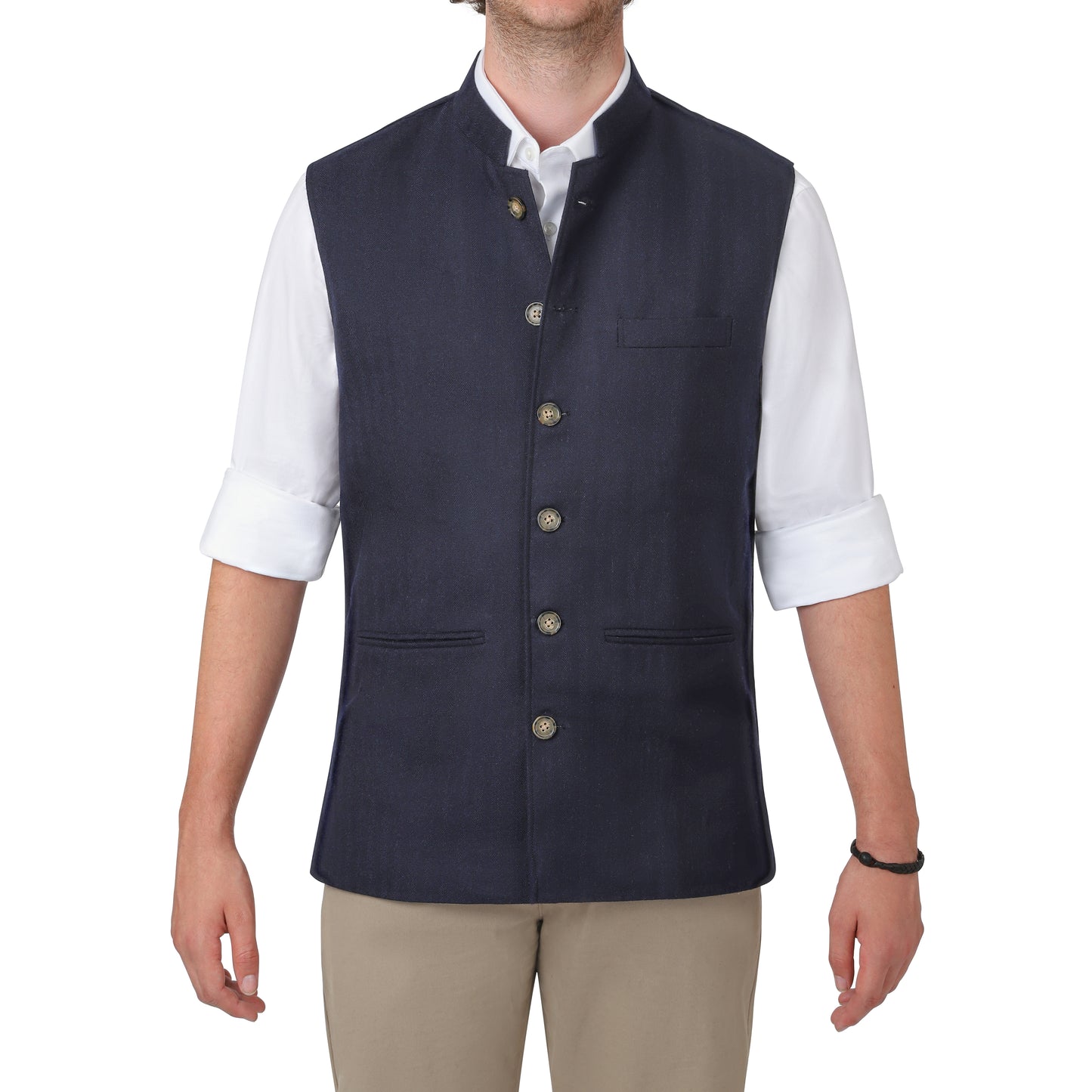 The Navy - Herringbone Nehru Gilet