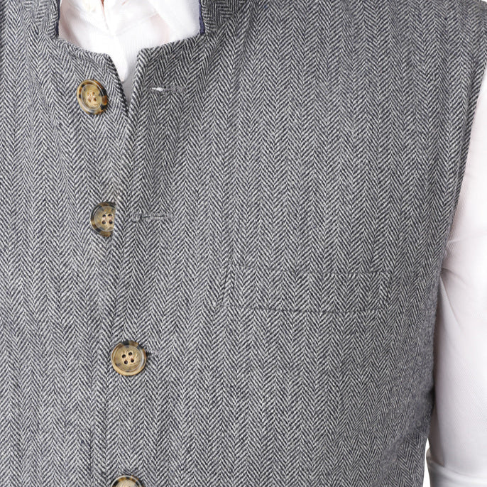 The Blue Gray - Herringbone Tweed Nehru Gilet