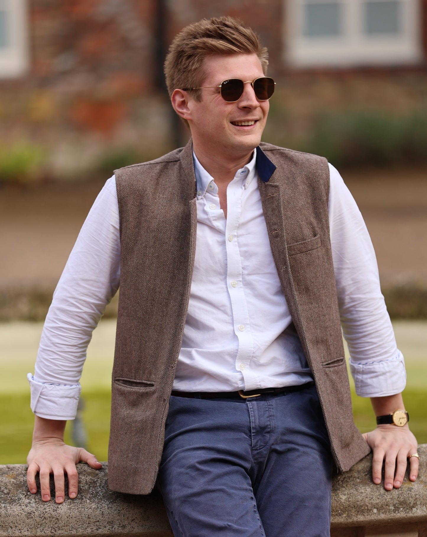 The Autumnal Brown - Herringbone Tweed Nehru Gilet