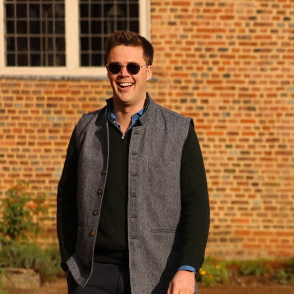 The Royal Blue - Herringbone Tweed Nehru Gilet