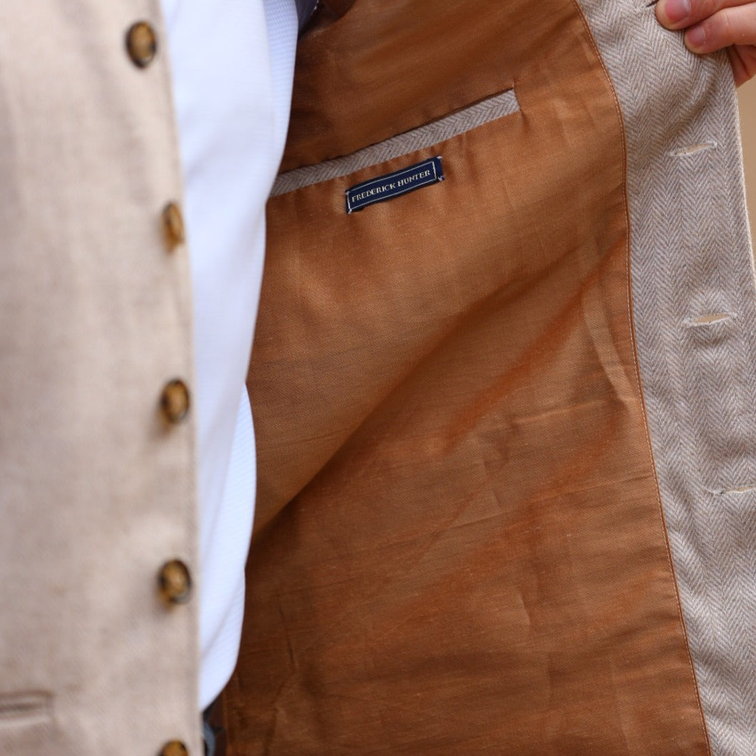 The Brilliant Beige - Herringbone Tweed Nehru Gilet