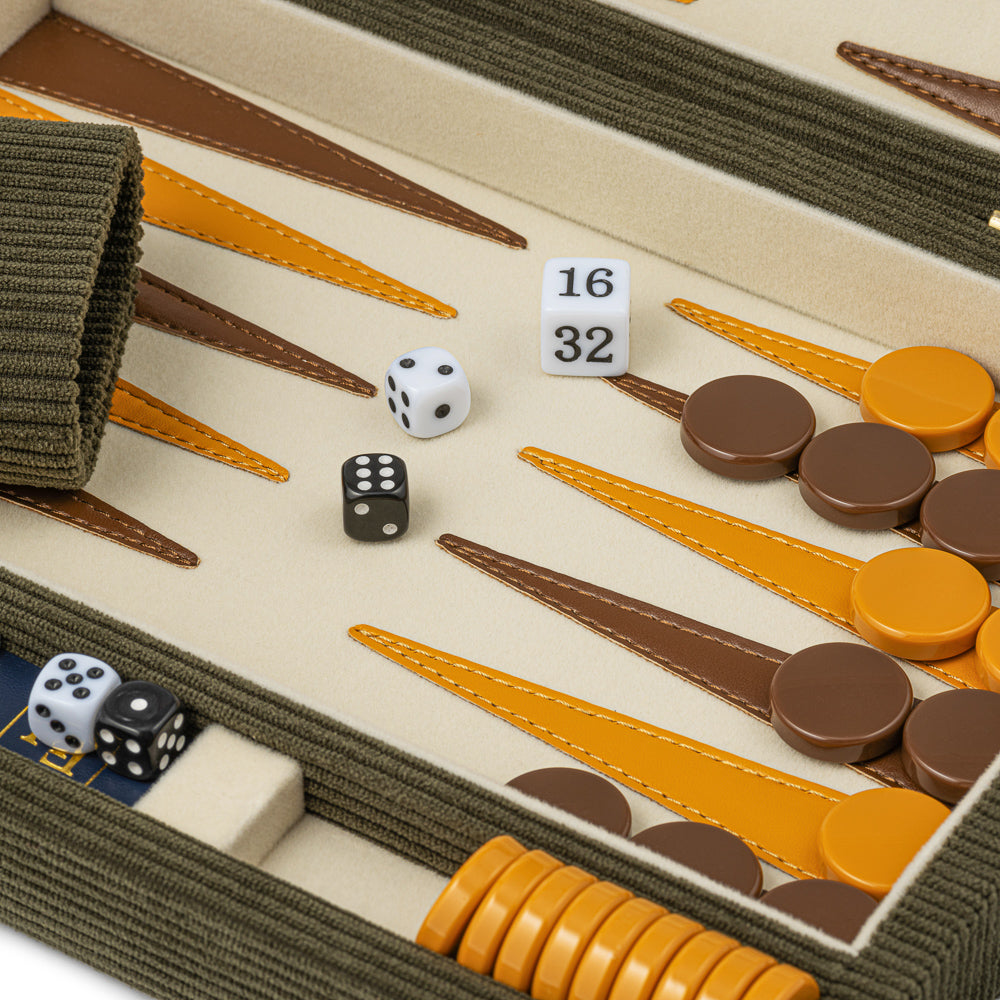The Olive Green Corduroy Backgammon Set