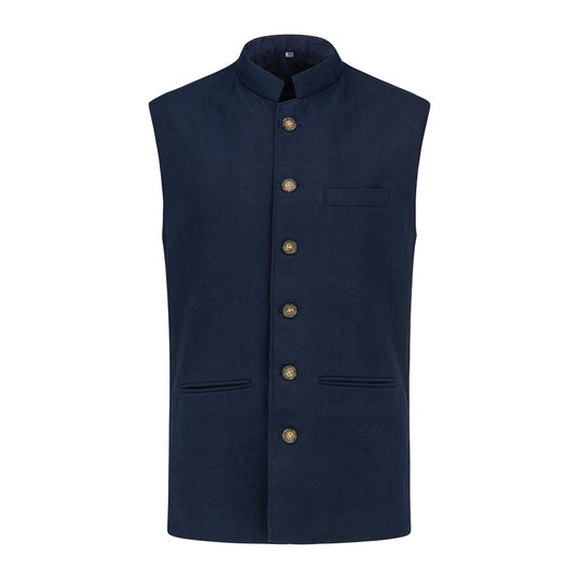The Navy - Herringbone Nehru Gilet
