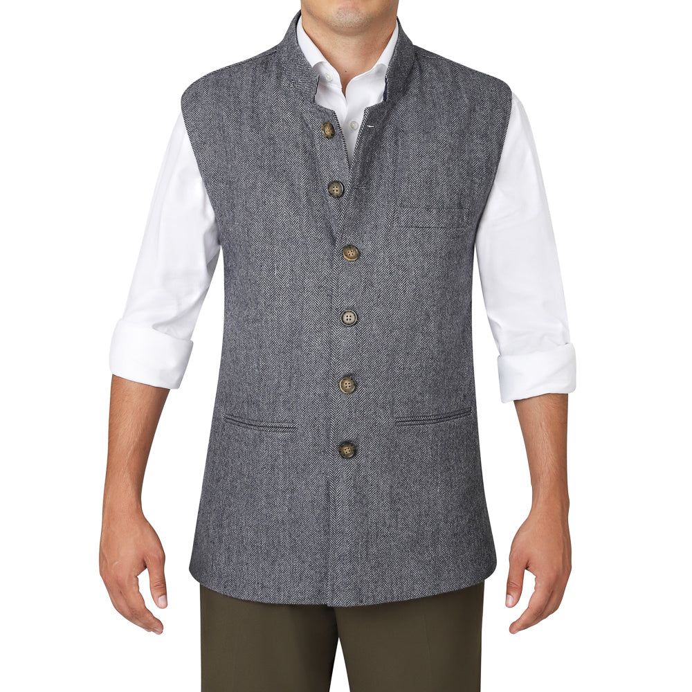 The Blue Gray - Herringbone Tweed Nehru Gilet