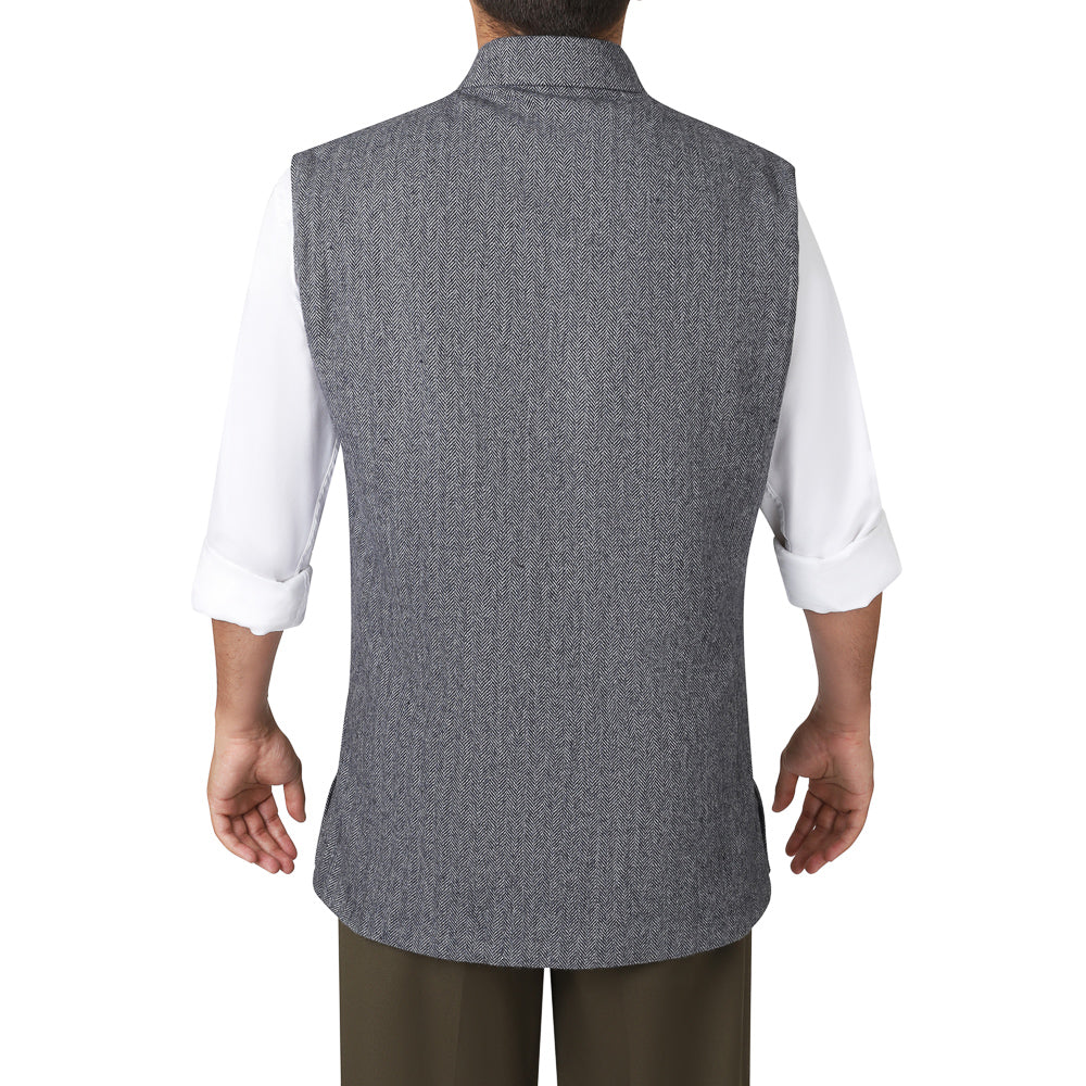 The Blue Gray - Herringbone Tweed Nehru Gilet