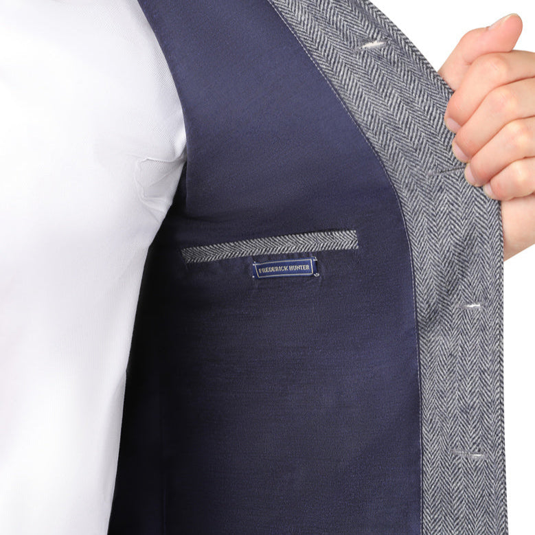 The Blue Gray - Herringbone Tweed Nehru Gilet